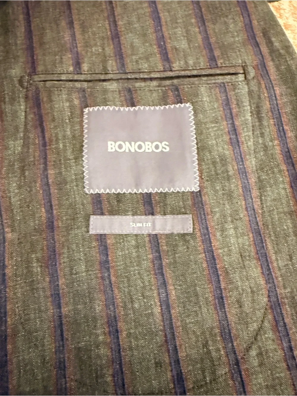 Bonobos Slim Fit Linen Sport Coat Blazer 40S Olive Stripe Made in Italy